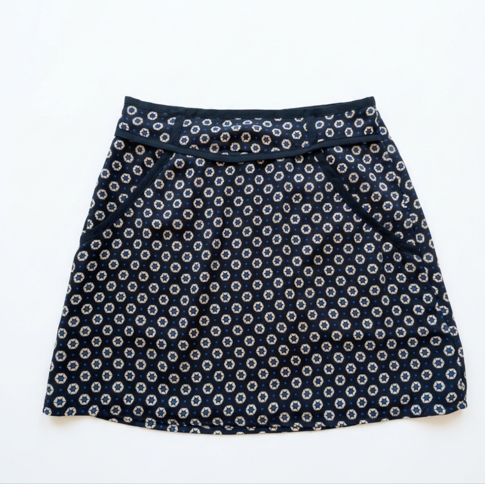 Brooklyn Industries Navy A-Line Skirt with Cream Dot Floral Pattern